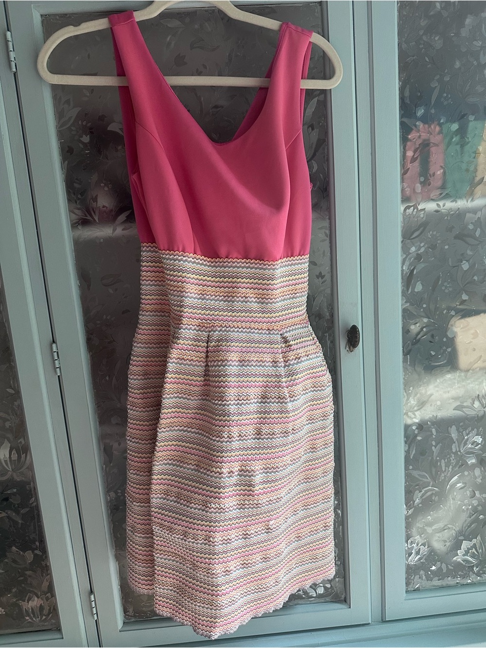 New York & Company Pink Top Multicolor Striped Midi Dress